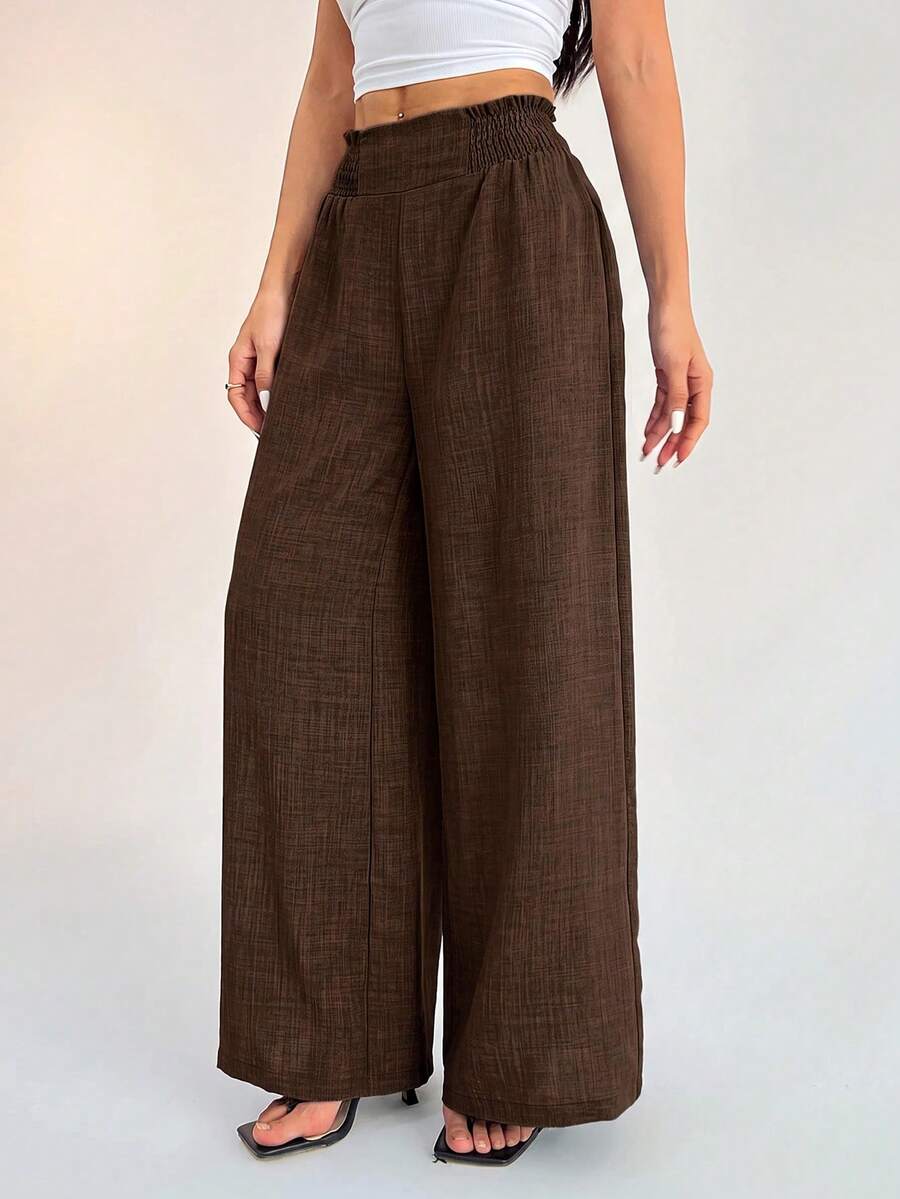 SHEIN PETITE Women's Casual Versatile Commute Wide Leg Pants - Mocha Brown - View 1