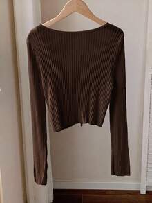 Comfortcana Casual Versatile Solid Color Tie-Front Knit Cardigan - Brown - View 2