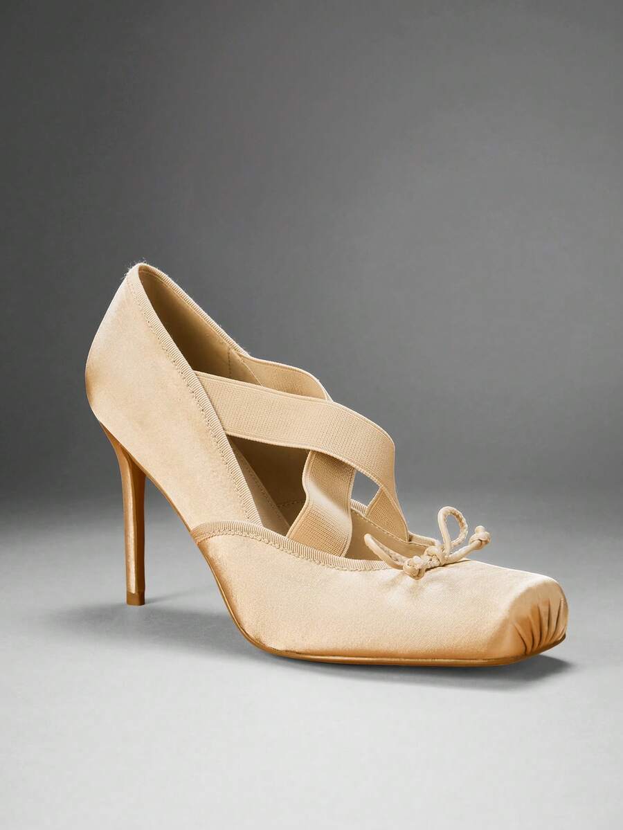 SHUZIA 女士浪漫别致性感缎面细高跟鞋 - 米色 - 查看 1