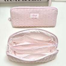 Rectangular Zipper Pencil Case With Soft‑Padded Lining And Multiple Storage Pockets. It Features A Fresh And Soft Ulzzang‑Style Girly Aesthetic, Ideal For The New Semester. Pens, Rulers, Erasers And Notepads Can Be Neatly Stored All In One Place. - multicolor - View 9