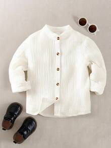 Camisa texturizada con botones para niño, elegante para otoño/invierno - Beis - Ver 1