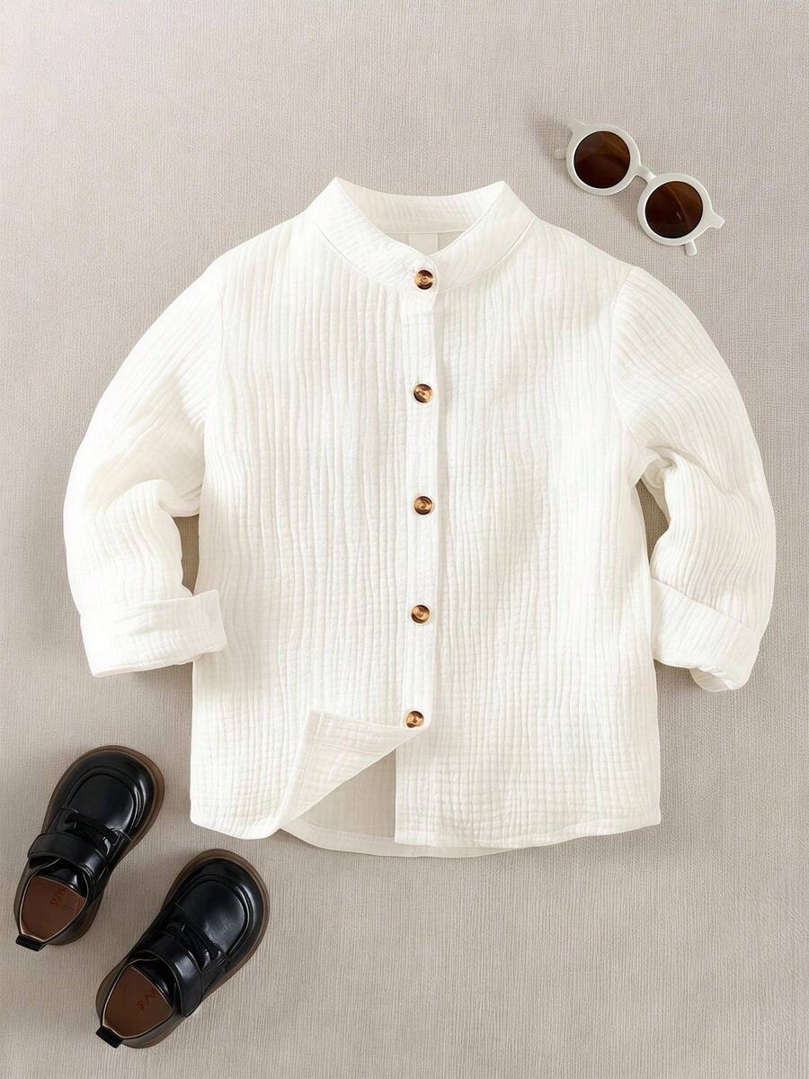 Camisa texturizada con botones para niño, elegante para otoño/invierno - Beis - Ver 1