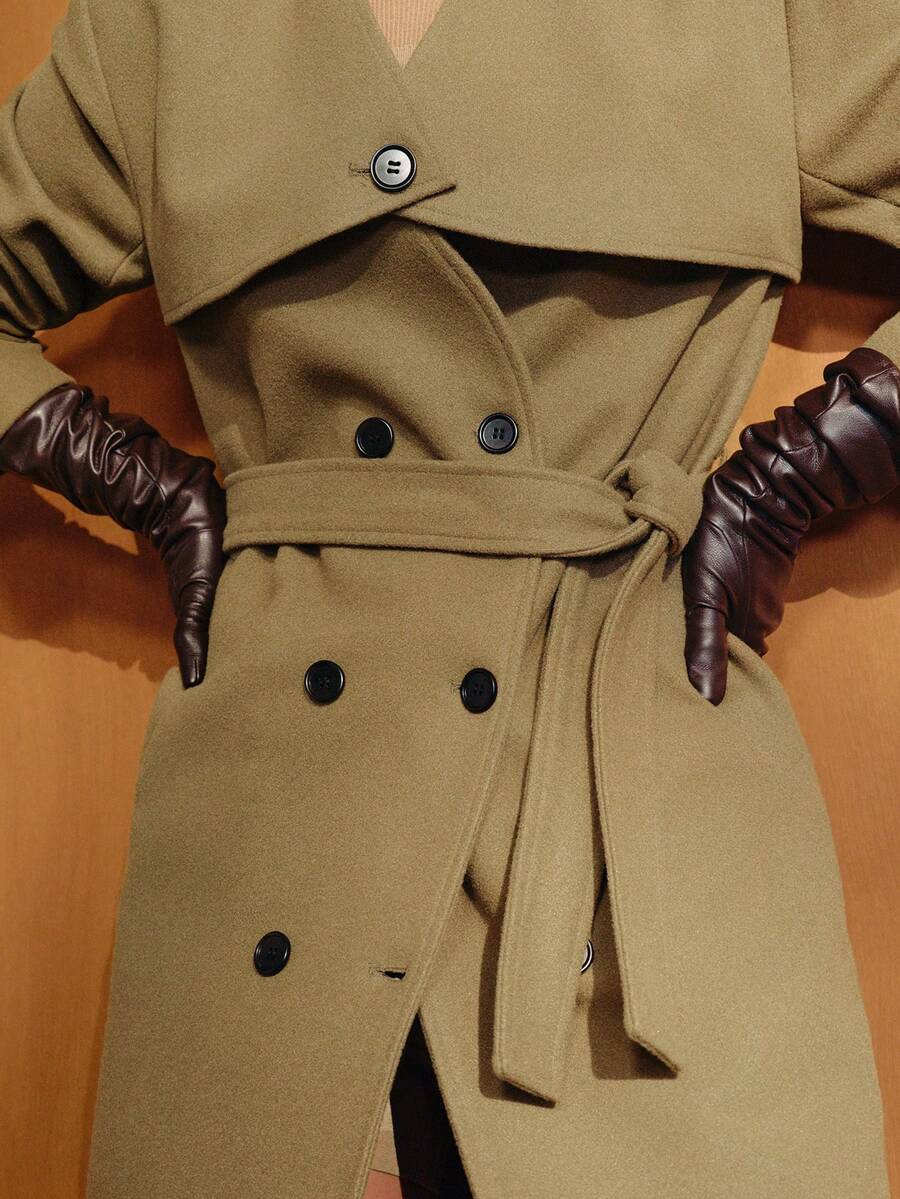MOTF PREMIUM WOMEN'S FASHION COMMUTE SOLID COLOR DOUBLE-BREASTED LONG OVERCOAT - Brown - View 2
