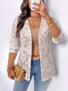 EMERY ROSE Plus Size Women's Casual Daily Commute Style Printed Pattern Jacket 2026 - Multicolor - View 4