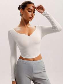 Barelissa 1pc Comfortable V-Neck Long Sleeve Women's Base Layer Top - White - View 5