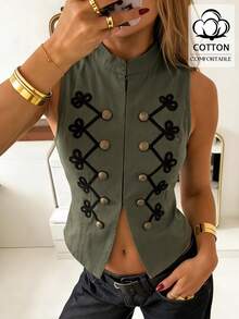 Opulessa Fall/Winter Women's Fashion Halloween Napoleon Business Casual Vintage Double-Breasted Vest - Black - View 6