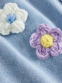 SHEIN 女童 3D 花朵裝飾鈕扣口袋牛仔褲 - 紫色 - 查看 2