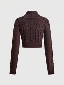 ROMWE Autumn/Winter Vintage Y2K Double-Breasted All-Match Versatile Slim Fit Retro Collegiate Cable Knit Women's Cardigan - Brown - View 2