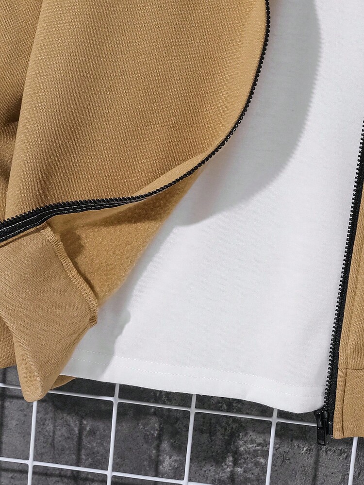 SHEIN Young Boy Casual Comfortable Patchwork Hooded Sweatshirt With Letter Pattern, Suitable For Spring, Summer, Autumn, Winter, Ideal For Outdoor Play, School, Streetwear, Party And Home Leisure, High Cost-Performance - Multicolor - View 9