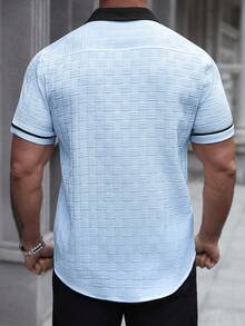 SLATEMANN Men's Casual Pocket Single-Breasted Short Sleeve Contrast Color Shirt - Blue - View 2
