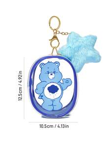 SHEIN X Care Bears Love Bear 透明 PVC 小物收納袋，兼具收納與收藏展示功能，可掛在包包上，附毛絨星星裝飾，拉鍊開合設計，可收納耳機、珠寶、小配件等 - 藍色 - 查看 4