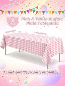2 Pak Taplak Meja Kotak-kotak Pink Putih Ukuran 54x108 Inci – Penutup Meja Pesta Kotak-kotak Plastik Sekali Pakai, Tahan Noda untuk Berkemah, Piknik, Natal, Halloween, Acara Luar Ruangan - MultiWarna - View 3