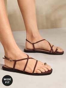 SHUZIA #CoquetteAesthetic Wide-Fit. Women's Backstrap Ring Toe Suede Coffee Thong Sandals–CloudStep Cushion For All-Day Comfort - Coffee Brown - View 2