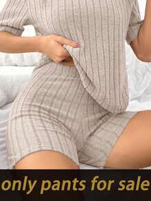 DUSKBASE Pantalones cortos de estar en casa para mujer de ajuste ceñido y acanalado de unicolor, pantalones cortos de ciclista acanalados, pantalones cortos de estar en casa acanalados, pantalones cortos de estar en casa de punto, pantalones cortos de ciclista de punto, pantalones cortos de estar en casa suaves - Albaricoque - Ver 4