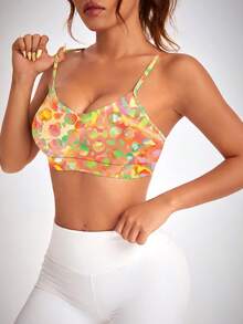 SHEIN Sovereign Charm 女款印花拼色時尚性感運動內衣 - 彩色 - 查看 4