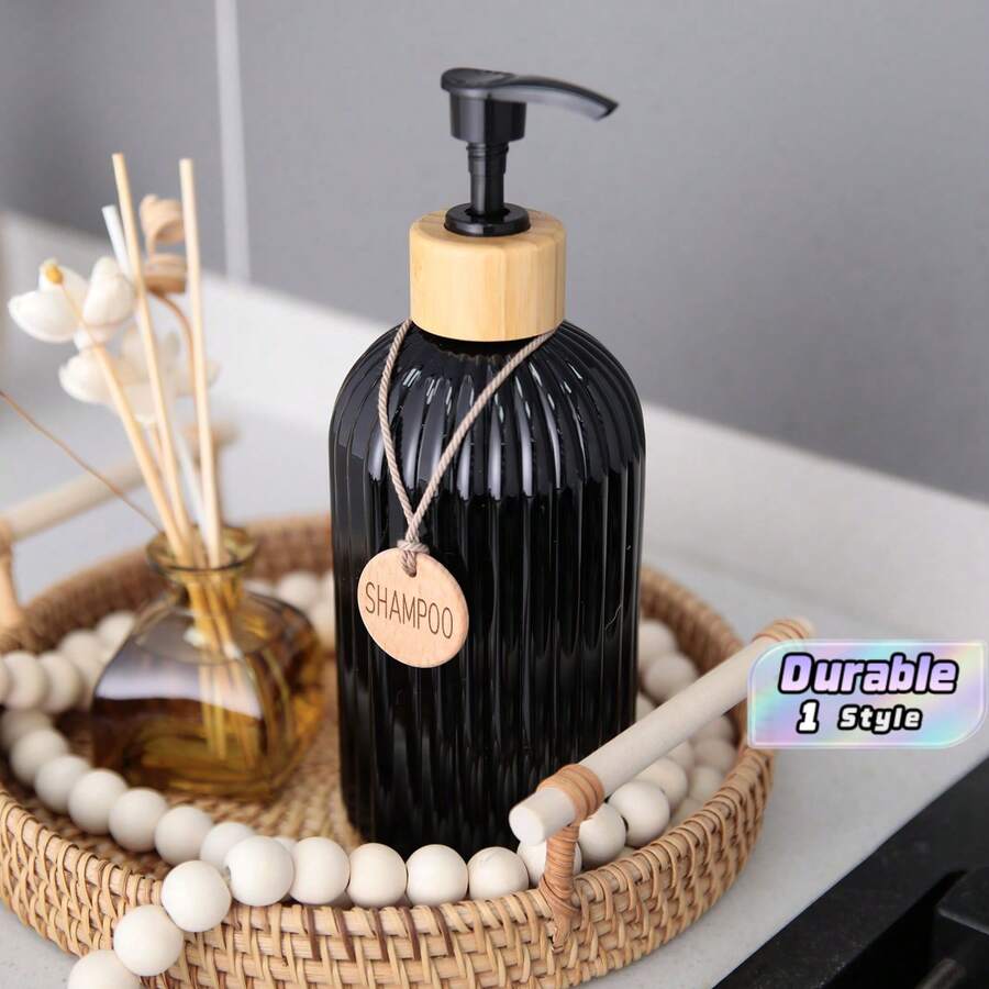 Black Soap Dispenser Bottles, Letter Graphic Empty Pump Bottles For Shampoo, Body Wash, Conditioner, Bathroom Storage Home Decor - Black - View 1