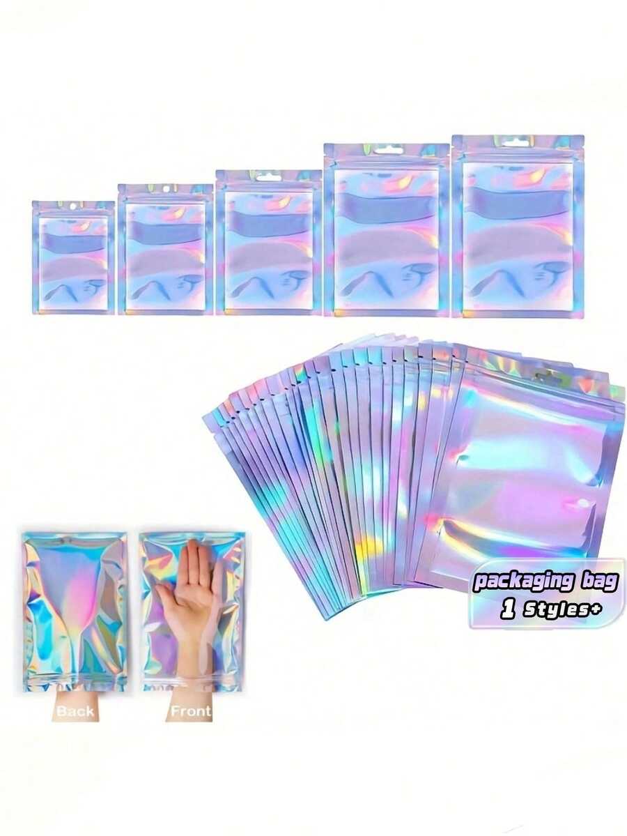 100 Pieces/Bag Multi-Specification Thick 16-Wire Color-Changing Colorful Laser Packaging Bag Reusable Sealed Bag Is Very Suitable For Snack Seed Jewelry Accessories Packaging. - multicolor - View 1