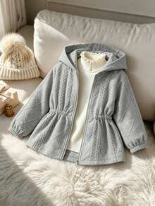 SHEIN Elladie kids 少女連帽外套，休閒可愛學院風復古連帽衫，秋冬開學季戶外運動日常穿搭，舒適保暖外套 - 灰色 - 查看 2