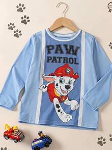 Maija Kids SHEIN | PAW Patrol Maija Kids 小男孩可愛休閒百搭卡通圖案拼色長袖T恤，舒適面料，適合日常穿著，休閒時尚 - 藍色 - 查看 2