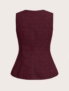 Ellevyn Seashell & Star Button Sleeveless Elegant Blouse,Red Top - Maroon - View 3