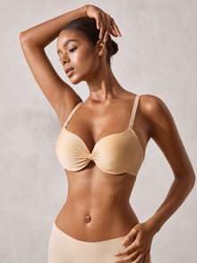 Veilyse Women's Push-Up Bra Set - Front Knot Seamless Padded T-Shirt Bra Suitable For Small Bust - Apricot - View 6
