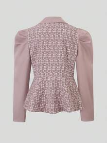 Modelyn Plus Size Elegant Commuter Jacquard Patchwork Shirt & Skirt 2 Pieces Set - Dusty Pink - View 6