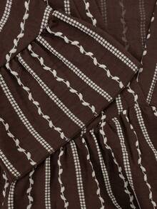SHEIN Holidaya Gaun Kasual Bergaris Cokelat Gaya Boho Elegan untuk Liburan Musim Panas - Coklat - View 6