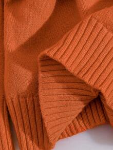 GlowEve CURVE Plus Size Women's Solid Color Knit Cardigan Sweater With Contrast Sleeves, Metal Buttons, Belt, Minimalist Casual Style, Suitable For Autumn/Winter Daily Commute, Office, Halloween - Orange - View 7