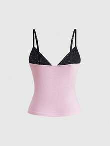 ROMWE Sexy Halloween Y2K Punk Rivet Patchwork Tiger Claw Print Women's Top - Baby Pink - View 2