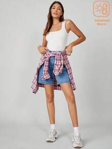 SHEIN BASICS 女款夏季休閒百搭純色背心上衣 日常居家穿搭 純白色 - 白色 - 查看 5