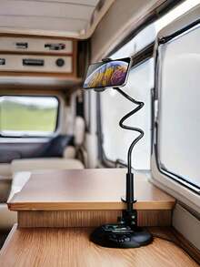 1 Piece Universal 360 Degree Rotating Gooseneck Phone Holder Dual Clamp Spiral Base For Car Bed Desk Live Streaming Hands Free Viewing Gaming Video Call - White - View 4