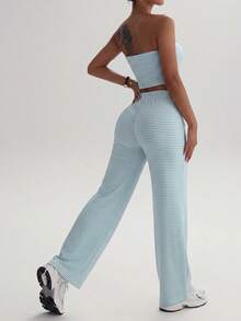 Dewbera Dewbera Women's Striped Bandeau Top & Pants Sports Set - Multicolor - View 4