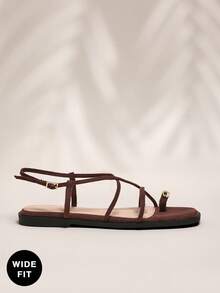 SHUZIA #CoquetteAesthetic Wide-Fit. Women's Backstrap Ring Toe Suede Coffee Thong Sandals–CloudStep Cushion For All-Day Comfort - Coffee Brown - View 4