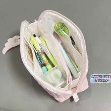 Rectangular Zipper Pencil Case With Soft‑Padded Lining And Multiple Storage Pockets. It Features A Fresh And Soft Ulzzang‑Style Girly Aesthetic, Ideal For The New Semester. Pens, Rulers, Erasers And Notepads Can Be Neatly Stored All In One Place. - multicolor - View 1