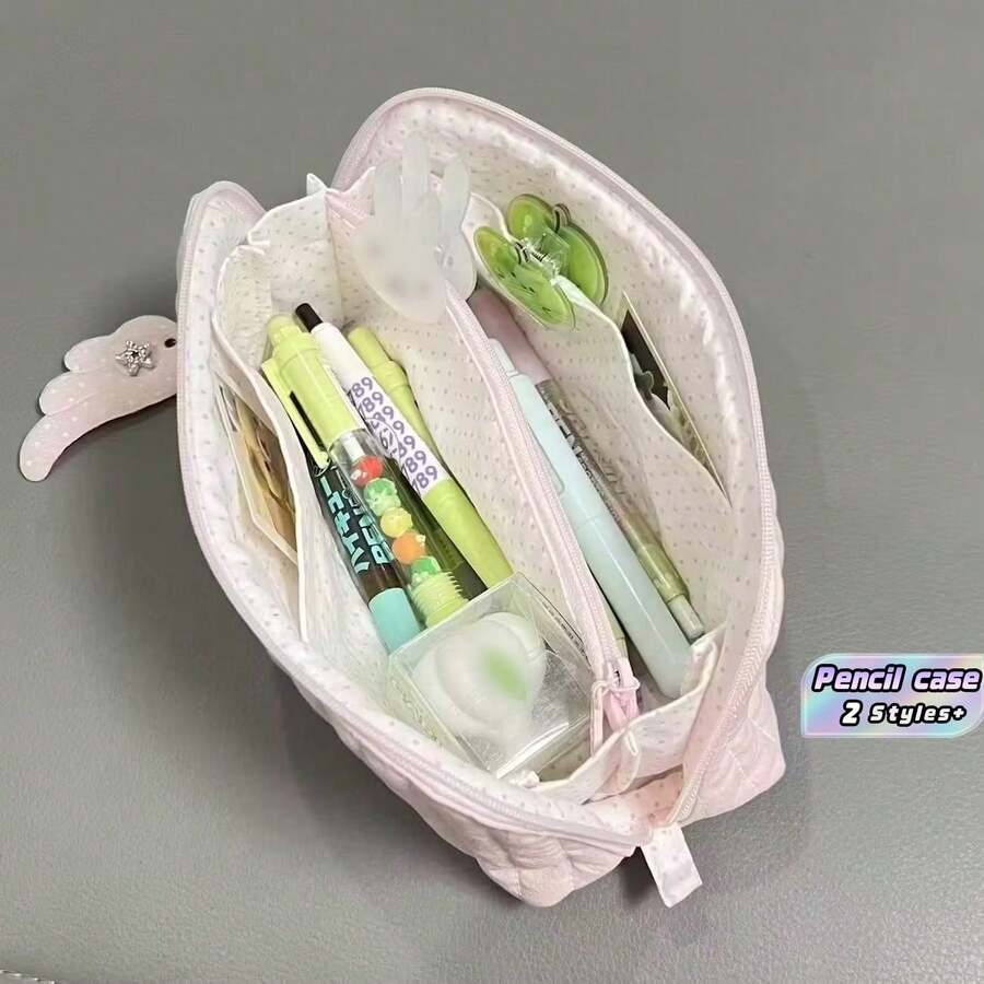 Rectangular Zipper Pencil Case With Soft‑Padded Lining And Multiple Storage Pockets. It Features A Fresh And Soft Ulzzang‑Style Girly Aesthetic, Ideal For The New Semester. Pens, Rulers, Erasers And Notepads Can Be Neatly Stored All In One Place. - multicolor - View 1