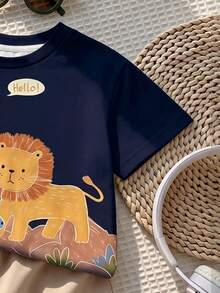 SHEIN LMoss Kids 男嬰休閒極簡短袖上衣，適合春夏穿著 - 彩色 - 查看 6