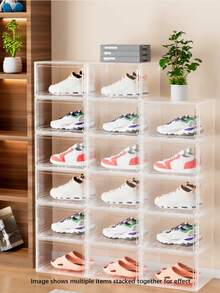 1 X Fully Transparent 6-Sided Plastic Shoe Storage Box; Anti-Corrosion Shoe Display Box For Home Use. - View 7