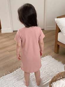 DAZY 女嬰圓領鈕扣式簡約舒適居家服幼兒 - 淺粉色 - 查看 2