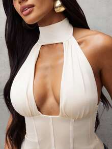 Denimoi Halter Corset Top Sexy Tops Lace Up GNO Date Night Dinner Going Out Tops - Apricot - View 2