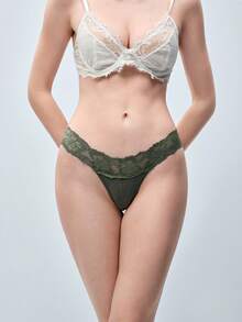 Softvol 1pc Women's Contrast Lace Seamless Panty - Army Green - View 4