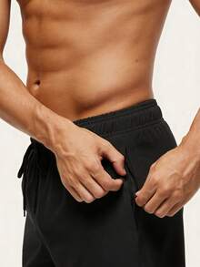 Palasendo Men's Solid Color Casual Beach Shorts, Holiday - Black - View 3