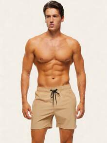 Manfinity KASUA Men's Drawstring Waist Zipper Pocket Beach Shorts, Holiday - Khaki - View 5