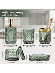 5PCS Bathroom Accessories Set, Lotion Dispenser Toothbrush Holder Soap Dish Cotton Jar, Modern Vanity Countertop Storage Organizer, Elegant Home Decor Gift For Housewarming, Durable Bathroom Kit For Apartment, Complete Bathroom Decor Set - Multicolor - View 10