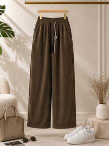 Set Of 3 Wide Leg Pants For Women, Multicolor. Functional Pockets, Natural Waist Fit, Double Lace, Ribbed Texture. You Will Receive 3 Pounds In Random - Multicolor - View 3