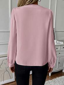 SHEIN Franclia 女款荷葉邊燈籠袖襯衫上衣 - 粉色 - 查看 2