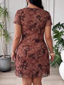 SHEIN EZwear 酒紅色大尺碼女款洋裝 婚禮度假夏季 1950年代復古 1920年代 - 棕色 - 查看 2
