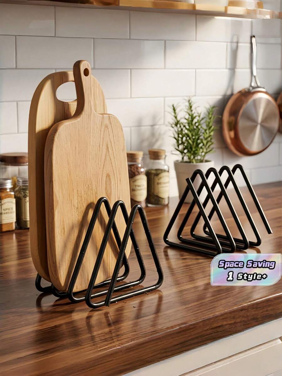 1PC Standard Size Sturdy Metal Triangle Cutting Board Holder Rack With Space Saving Design For Countertop Cabinet Baking Tray Pan Storage Organizer Freestanding No Drill Easy Setup Durable - A - View 1