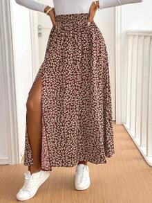 SHEIN Tall CURVE 大尺碼碎花高開衩裙，休閒度假風 - 彩色 - 查看 6