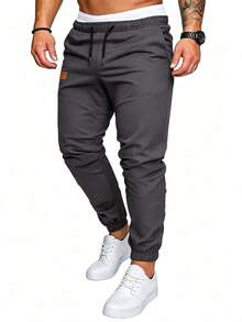 Manfinity Homme Pantalones para hombre con detalle de parches y cintura con cordón - Gris Oscuro - Ver 8