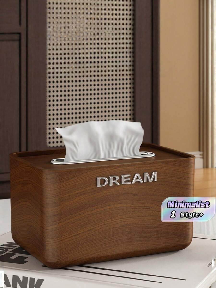 1PC Vintage Faux Walnut Wood Grain Finish Multifunctional Tabletop Storage Organizer Tissue Box Holder For Living Room Desk Home Decor Light Luxury Minimalist High End Stylish Retro Elegant Accent Piece - Multicolor - View 1